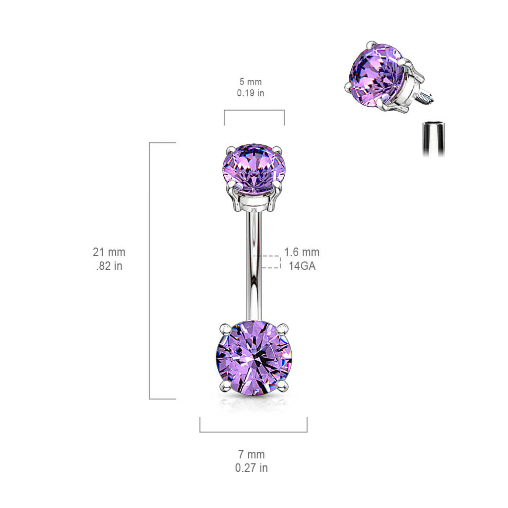 Piercing Nombril Zircone Filetage Interne - Image 3