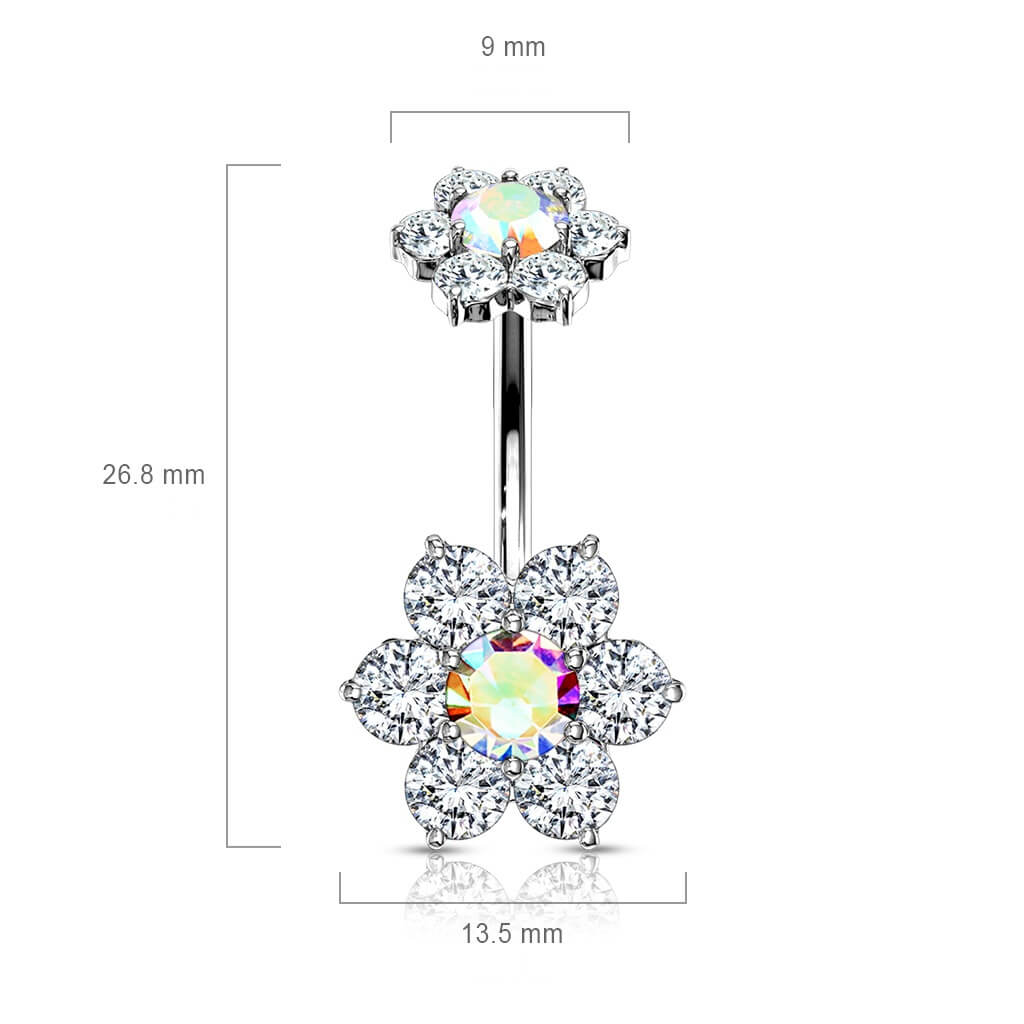 Piercing Nombril Fleur Zircone Filetage Interne - Image 3