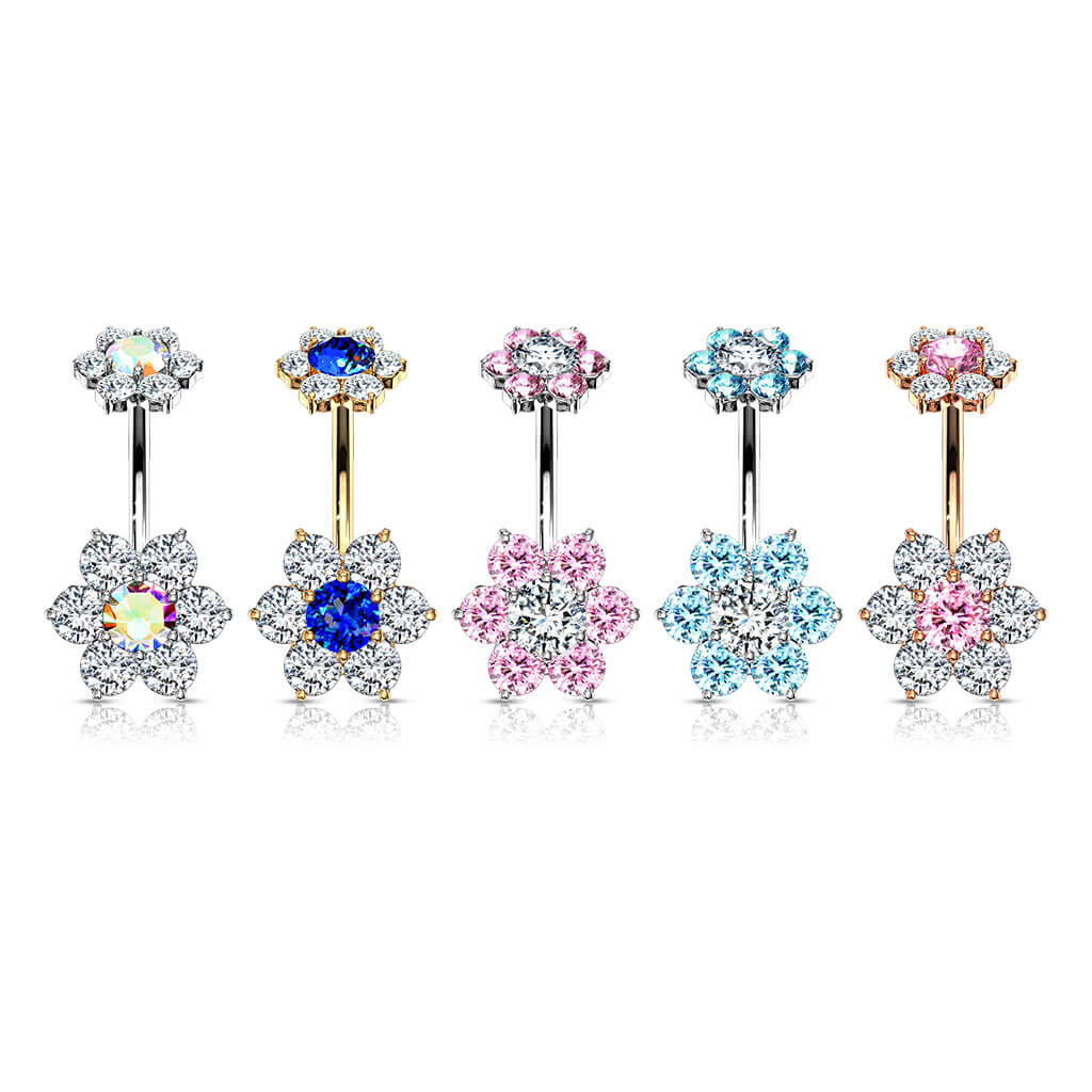 Piercing Nombril Fleur Zircone Filetage Interne - Image 5