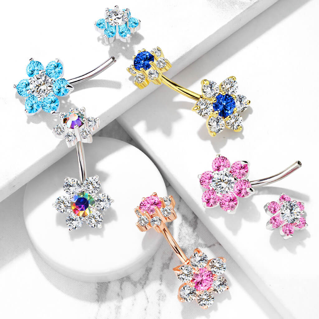 Piercing Nombril Fleur Zircone Filetage Interne - Image 9