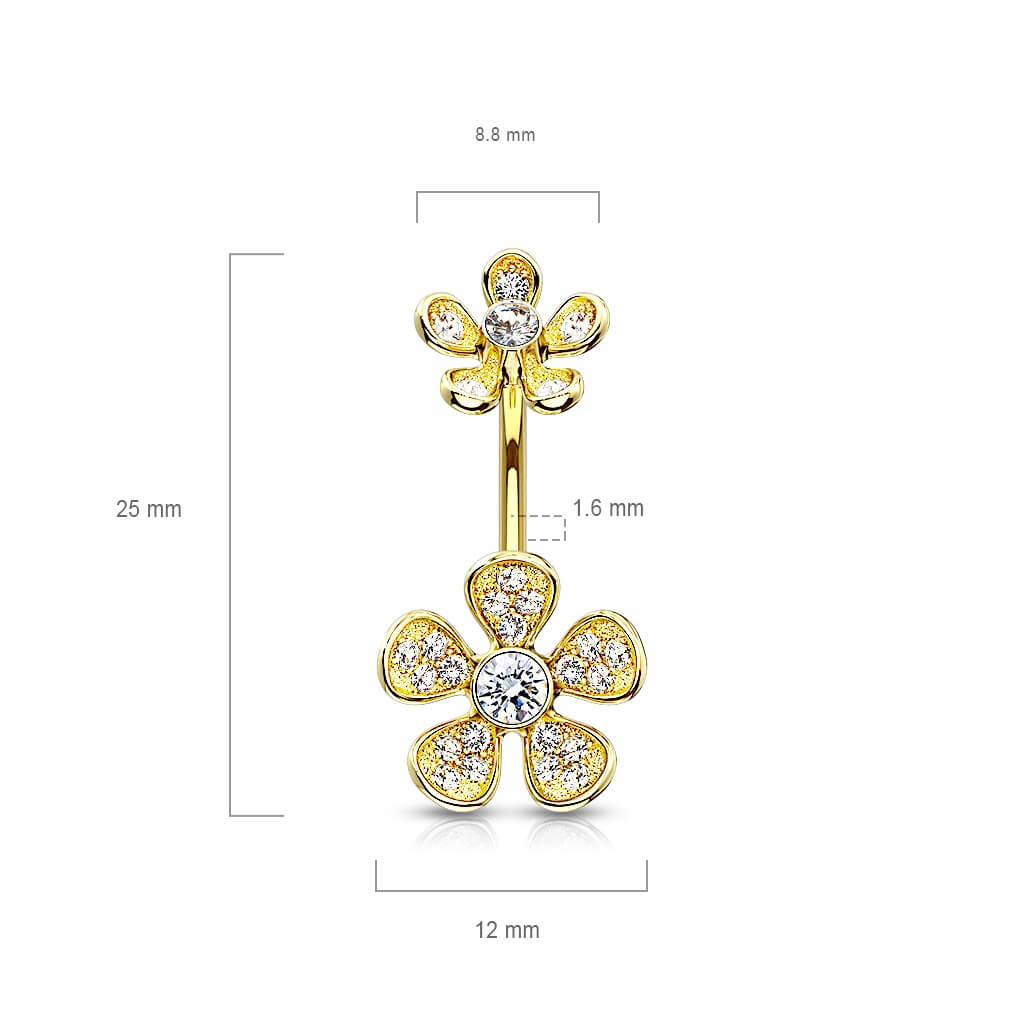 Piercing Nombril Fleur Zircone Filetage Interne - Image 3