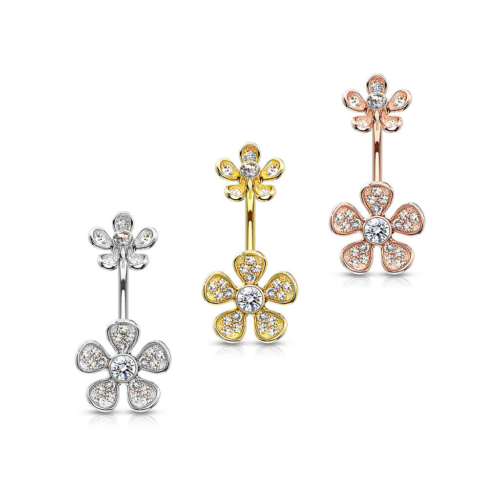 Piercing Nombril Fleur Zircone Filetage Interne - Image 5