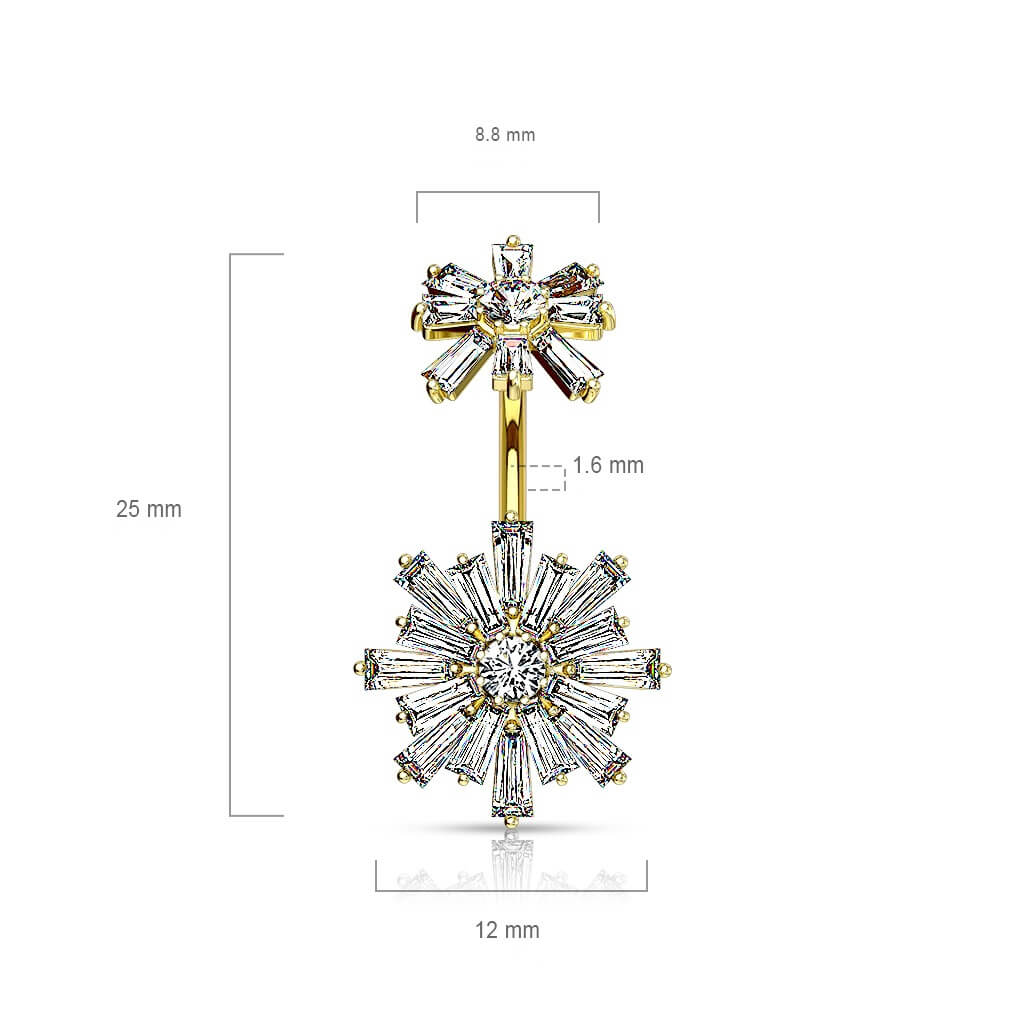 Piercing Nombril Fleur Zircone Filetage Interne - Image 3