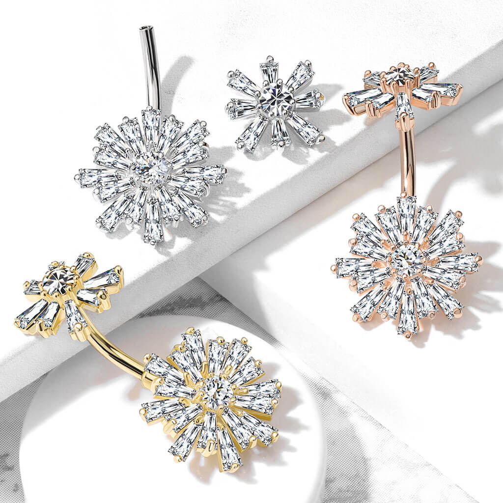 Piercing Nombril Fleur Zircone Filetage Interne - Image 6