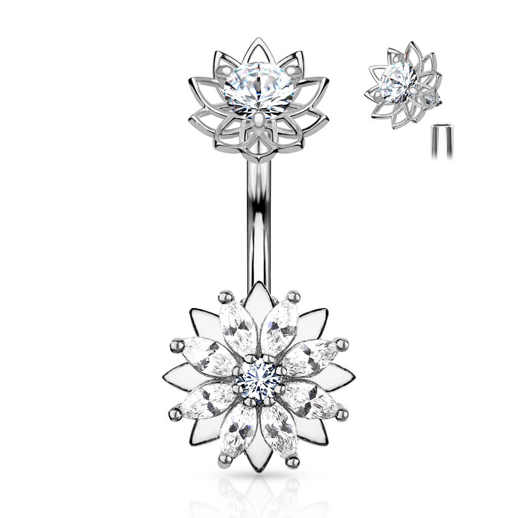 Piercing Nombril Fleur Zircone Filetage Interne - Image 2