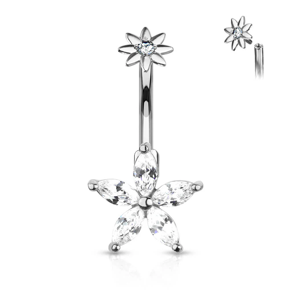 Piercing Nombril Fleur Zircone Filetage Interne - Image 2