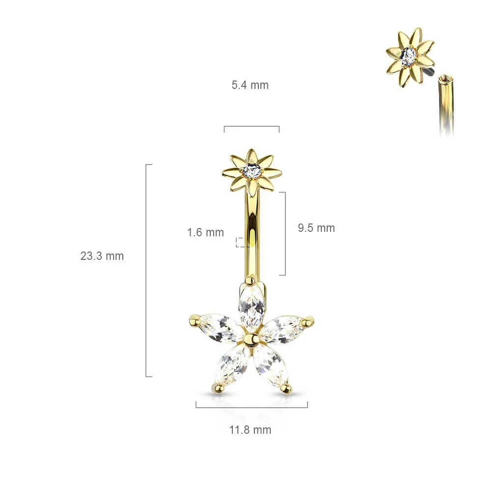 Piercing Nombril Fleur Zircone Filetage Interne - Image 3