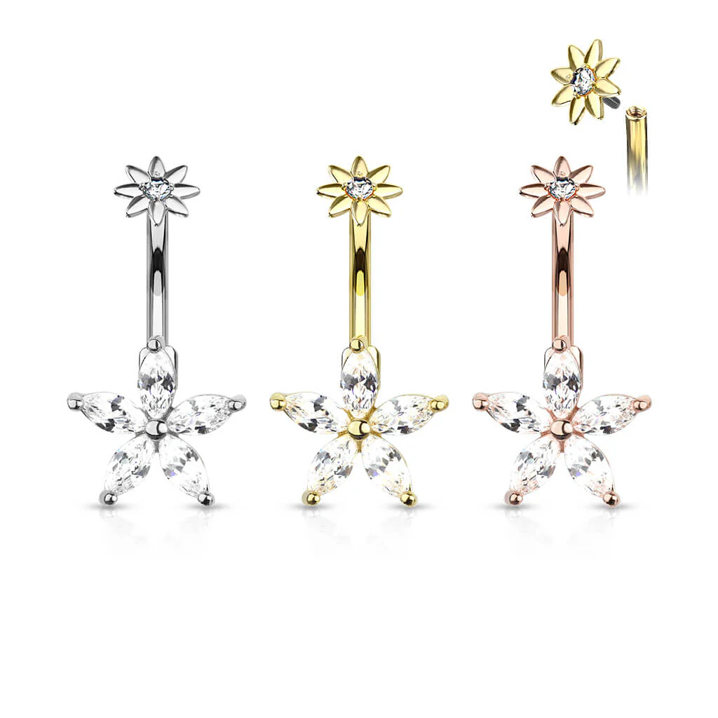 Piercing Nombril Fleur Zircone Filetage Interne - Image 5