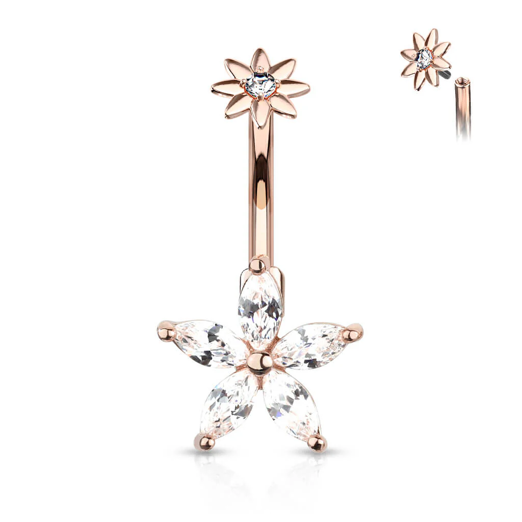 Piercing Nombril Fleur Zircone Filetage Interne - Image 8