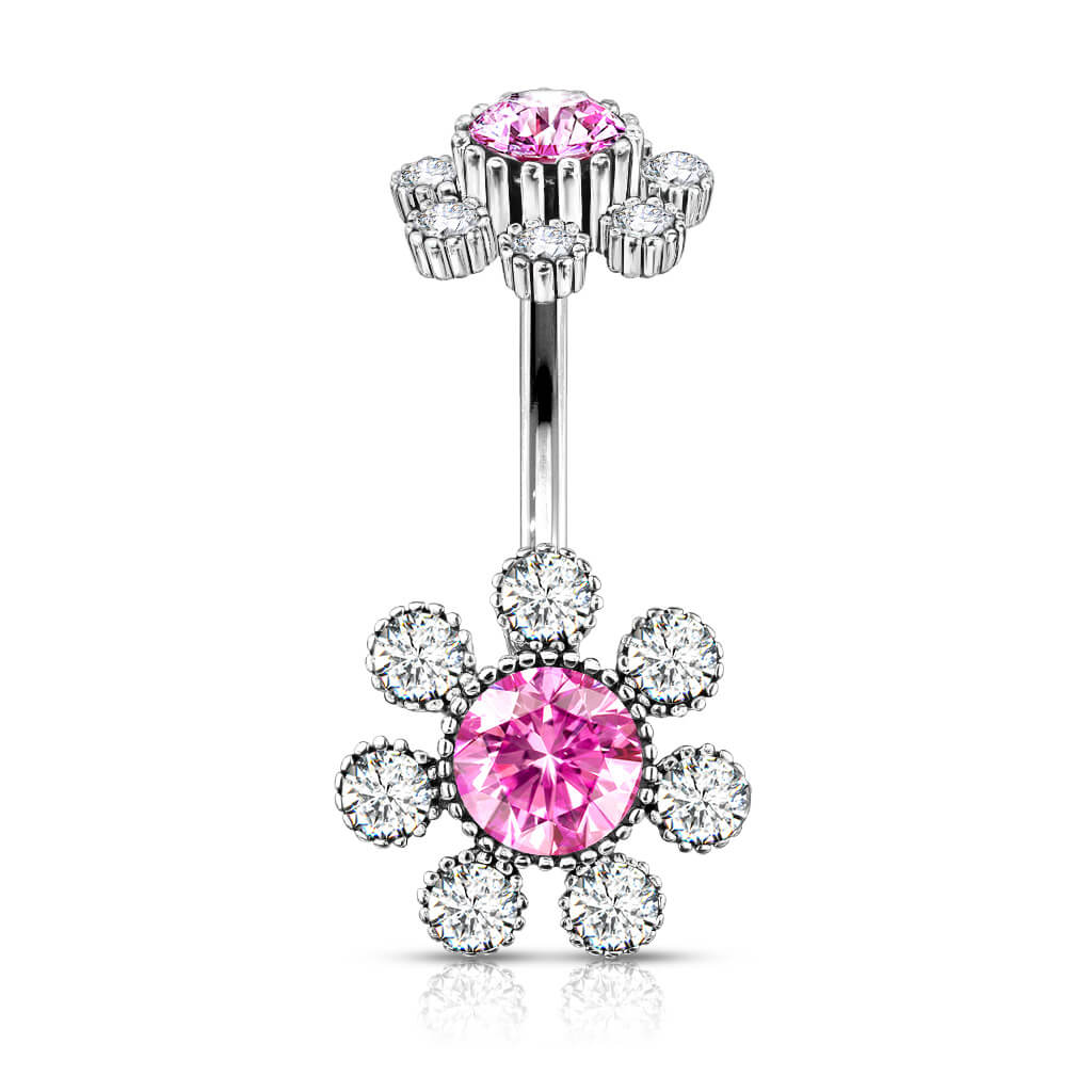 Piercing Nombril Fleur Zircone Argent Filetage Interne - Image 4