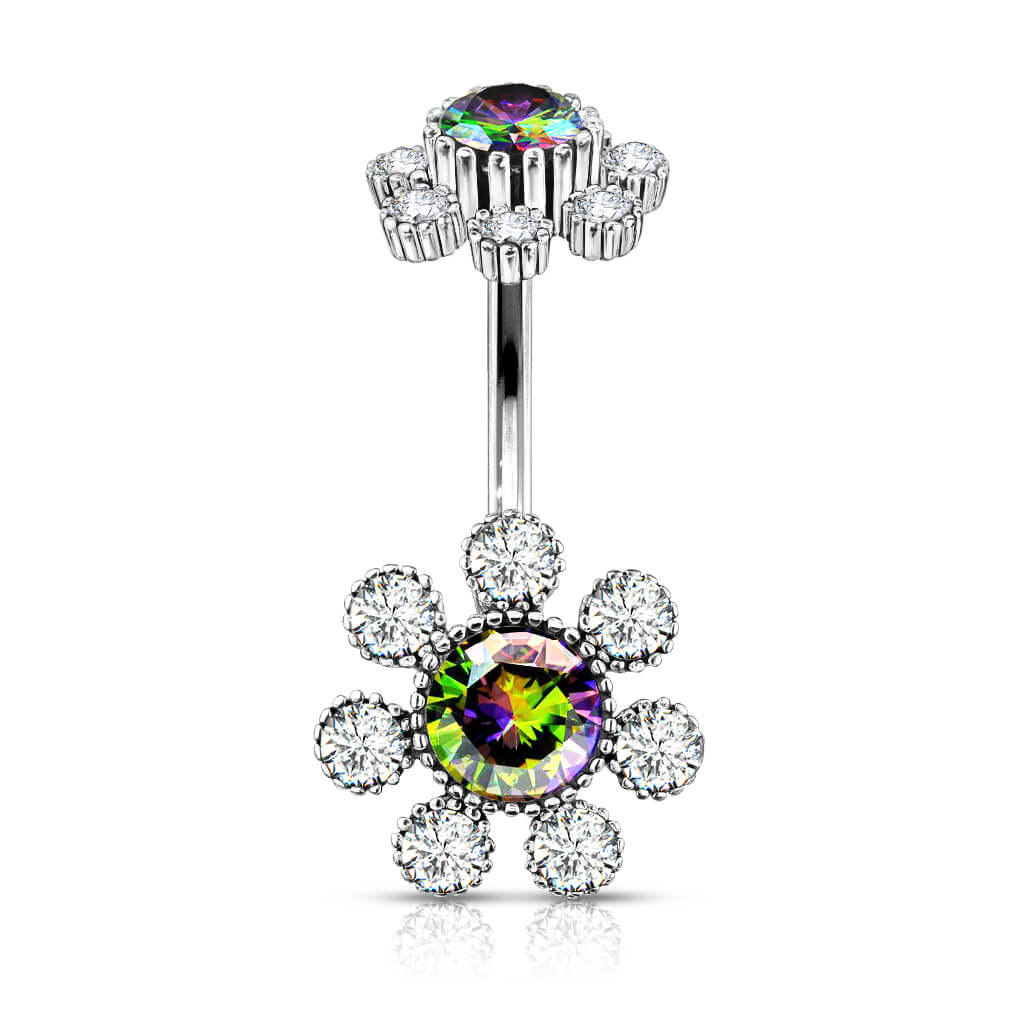 Piercing Nombril Fleur Zircone Argent Filetage Interne - Image 9
