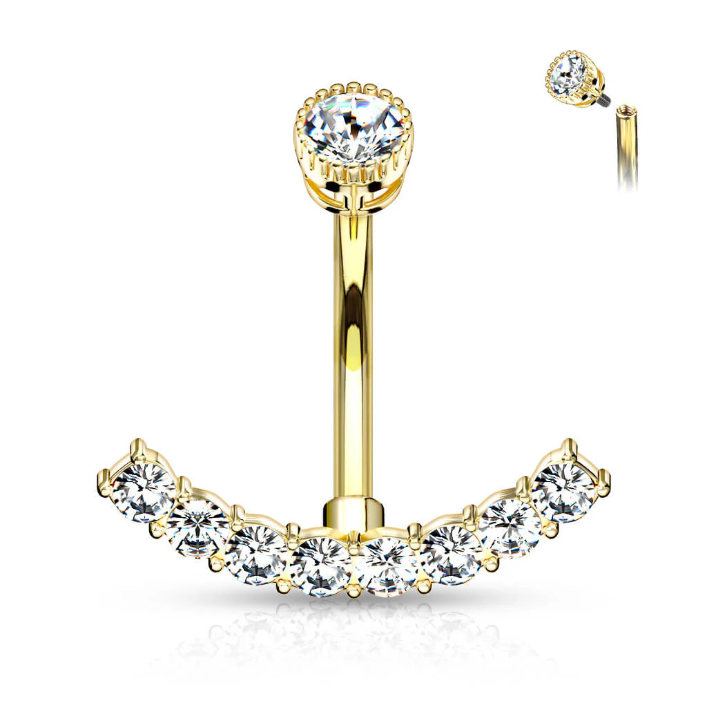 Piercing Nombril Zircone Courbée Filetage Interne - Image 4