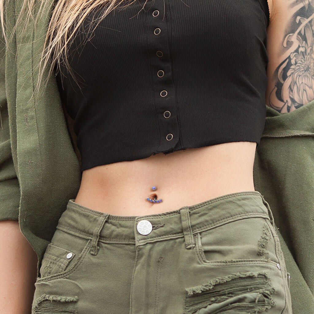 Piercing Nombril Opale Argent Filetage Interne - Image 7