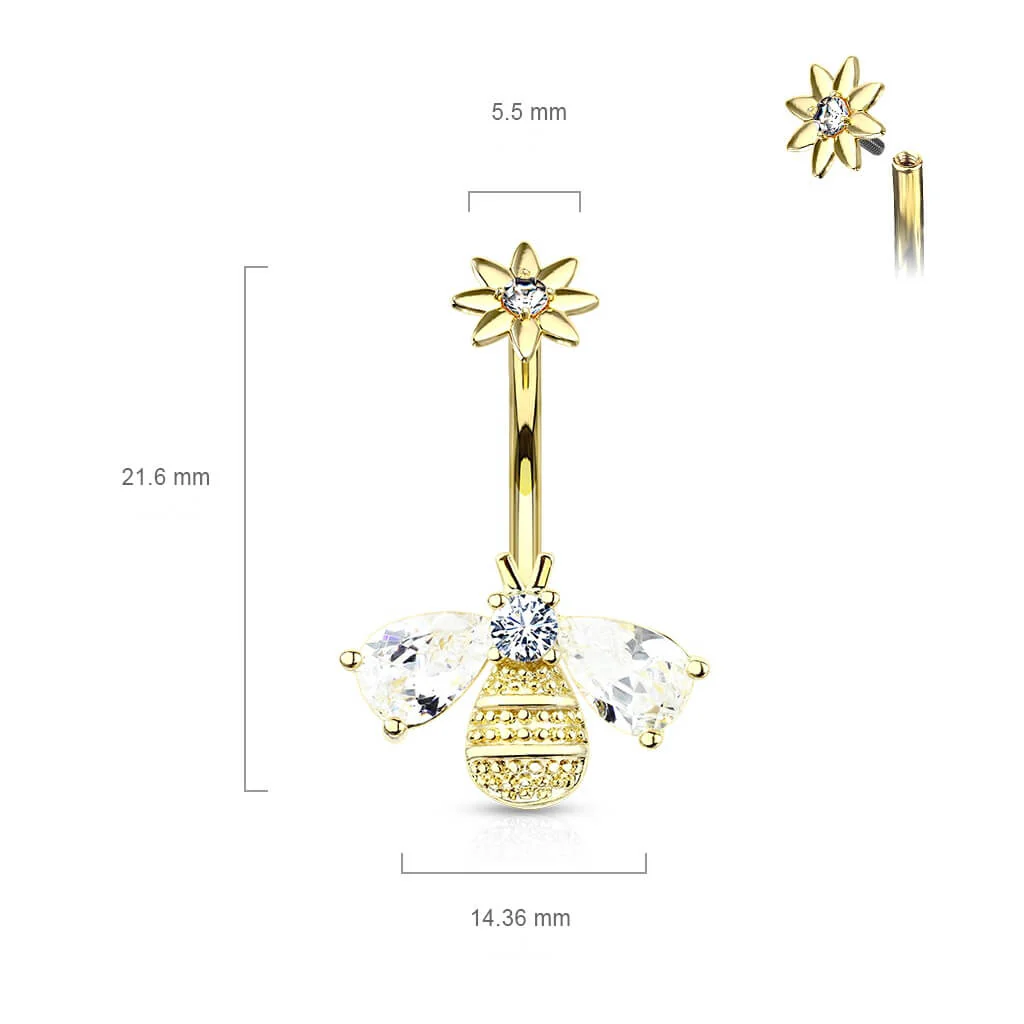 Piercing Nombril Abeille Zircone Filetage Interne - Image 3