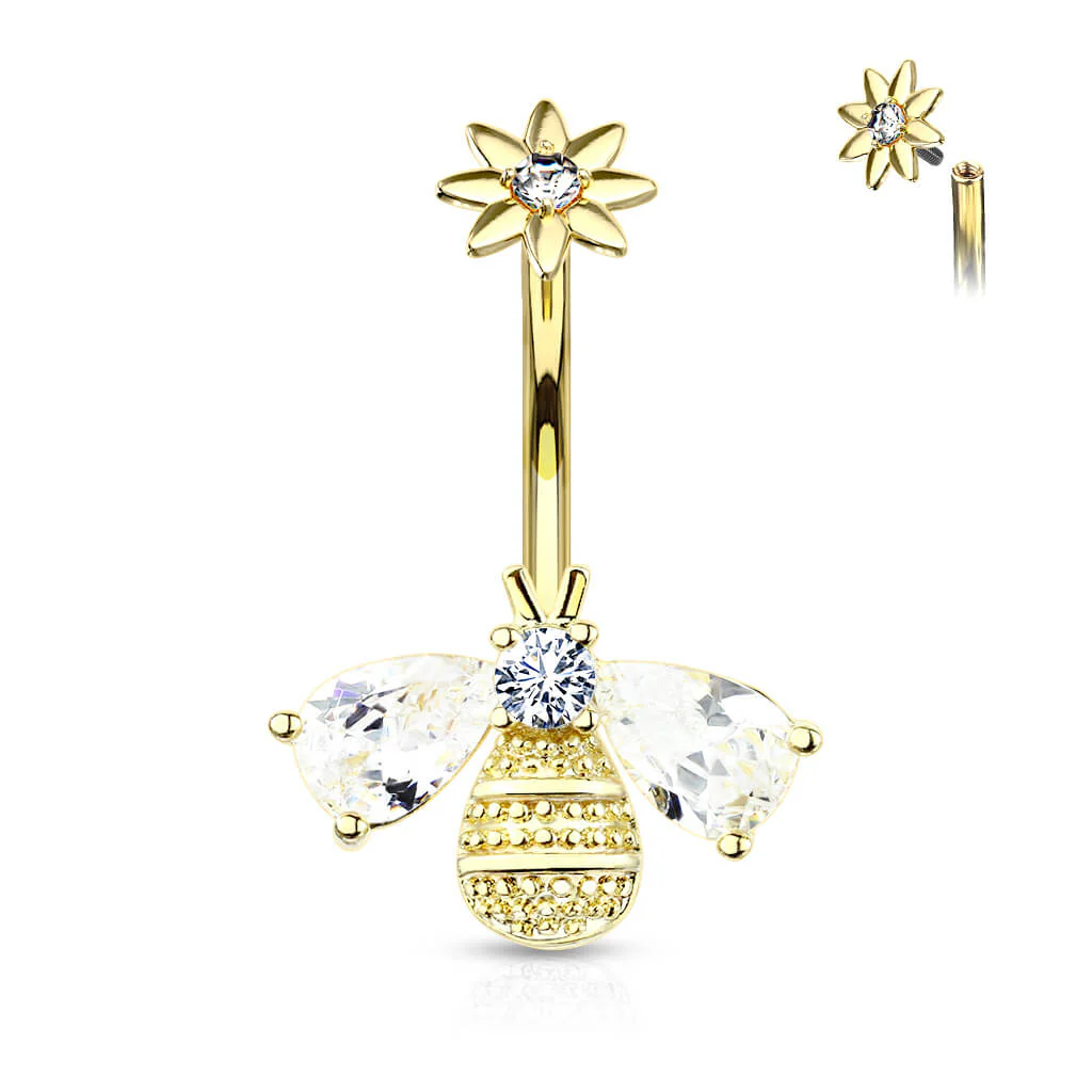 Piercing Nombril Abeille Zircone Filetage Interne - Image 4