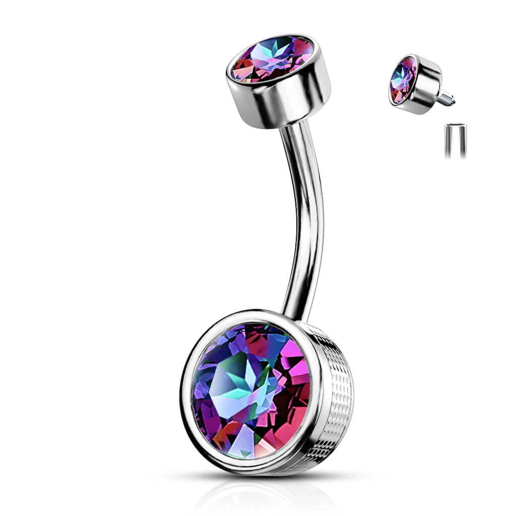 Piercing Nombril Zircone Ronde Filetage Interne - Image 11