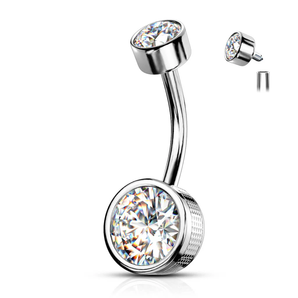 Piercing Nombril Zircone Ronde Filetage Interne - Image 2