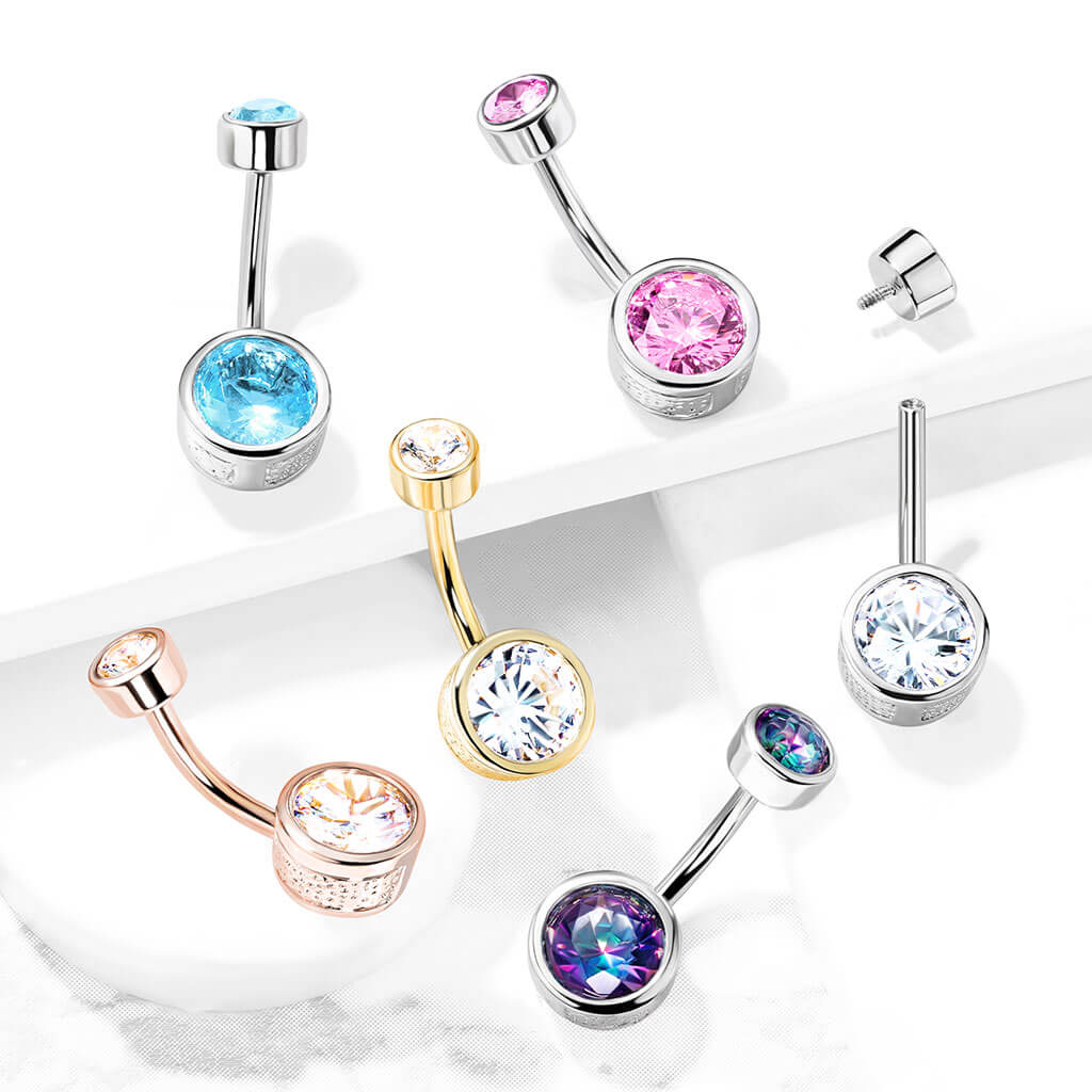 Piercing Nombril Zircone Ronde Filetage Interne - Image 9