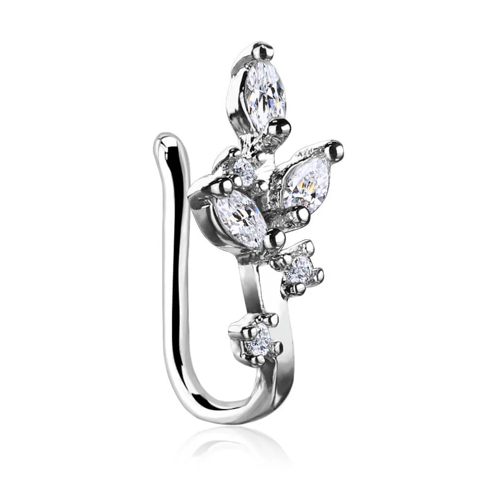 Faux Piercing au nez Feuilles Zircone Argent Pliable - Image 2