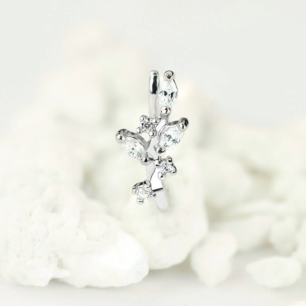 Faux Piercing au nez Feuilles Zircone Argent Pliable - Image 5