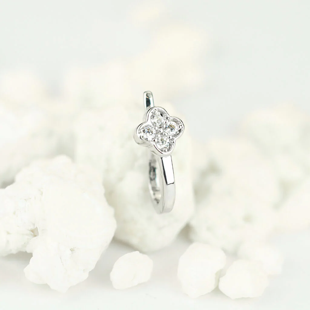 Faux Piercing au nez Fleur Zircone Argent Pliable - Image 5