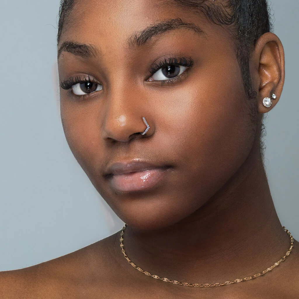 Faux Piercing au nez Ligne Zircone Argent Pliable - Image 4