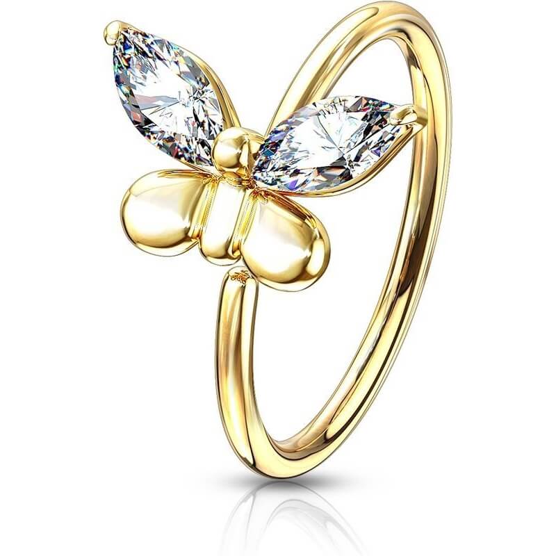 Anneau Papillon Zircone Or Pliable