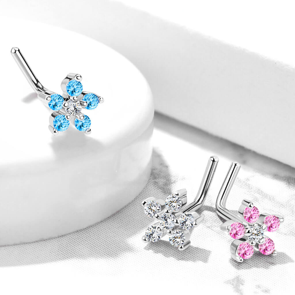 Nez En Forme de L Fleur Zircone Argent - Image 7