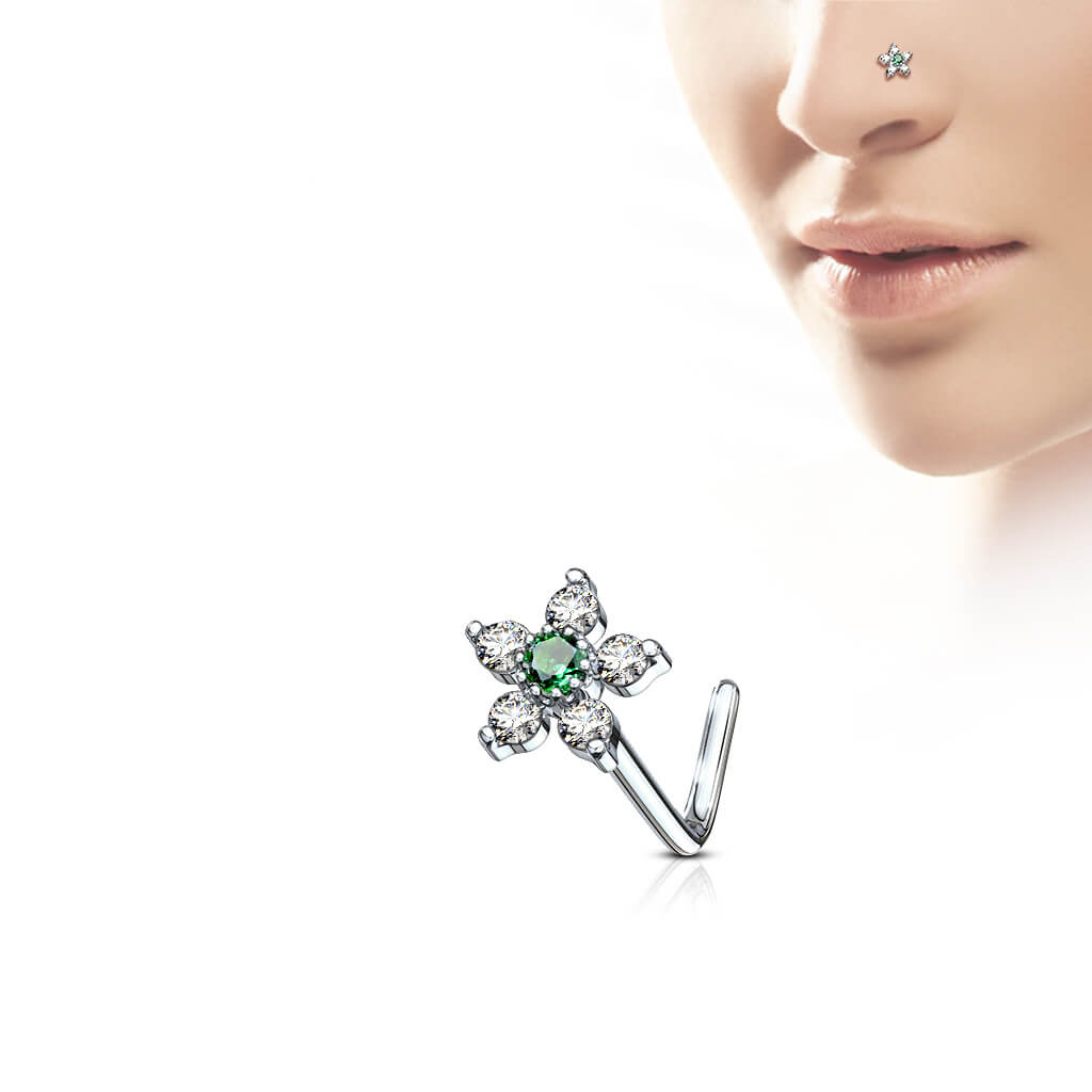Nez En Forme de L Fleur 6 Zircones - Image 5