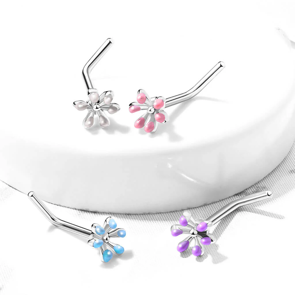 Nez En Forme de L Fleur Argent - Image 8