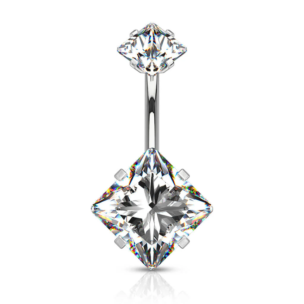 Piercing Nombril Zircone Carrée Filetage Interne - Image 2