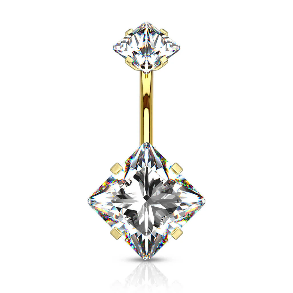Piercing Nombril Zircone Carrée Filetage Interne - Image 4