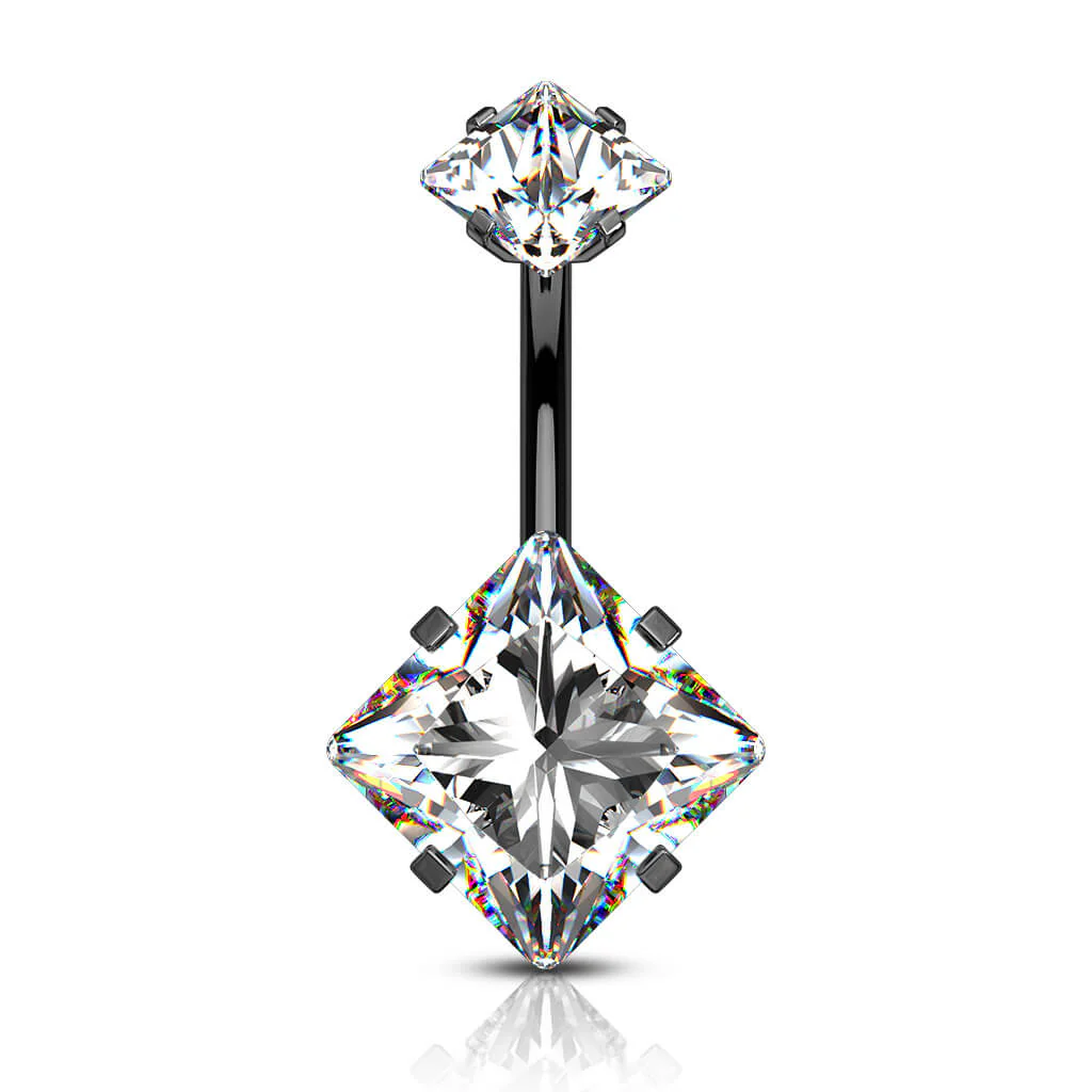 Piercing Nombril Zircone Carrée Filetage Interne - Image 6