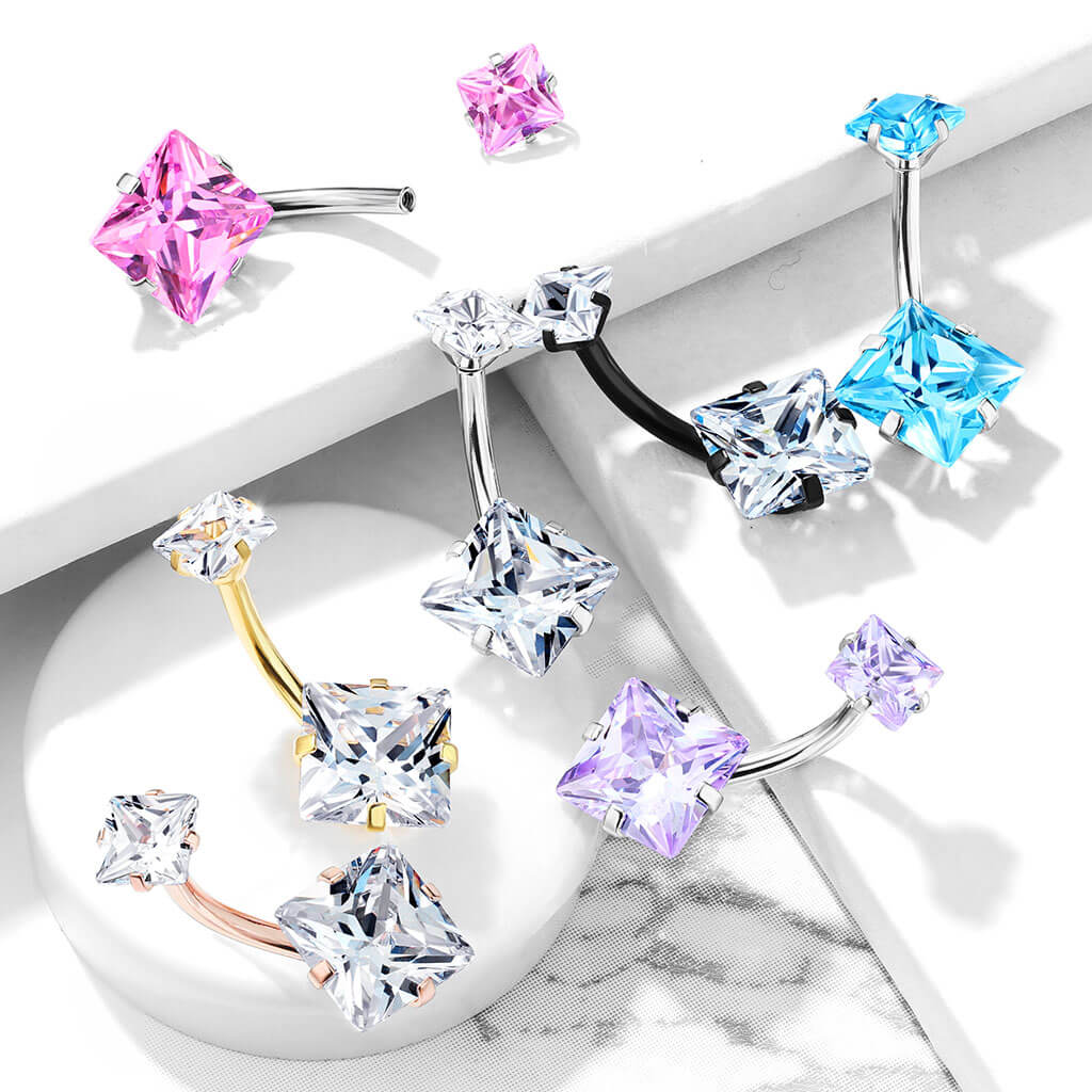 Piercing Nombril Zircone Carrée Filetage Interne - Image 9