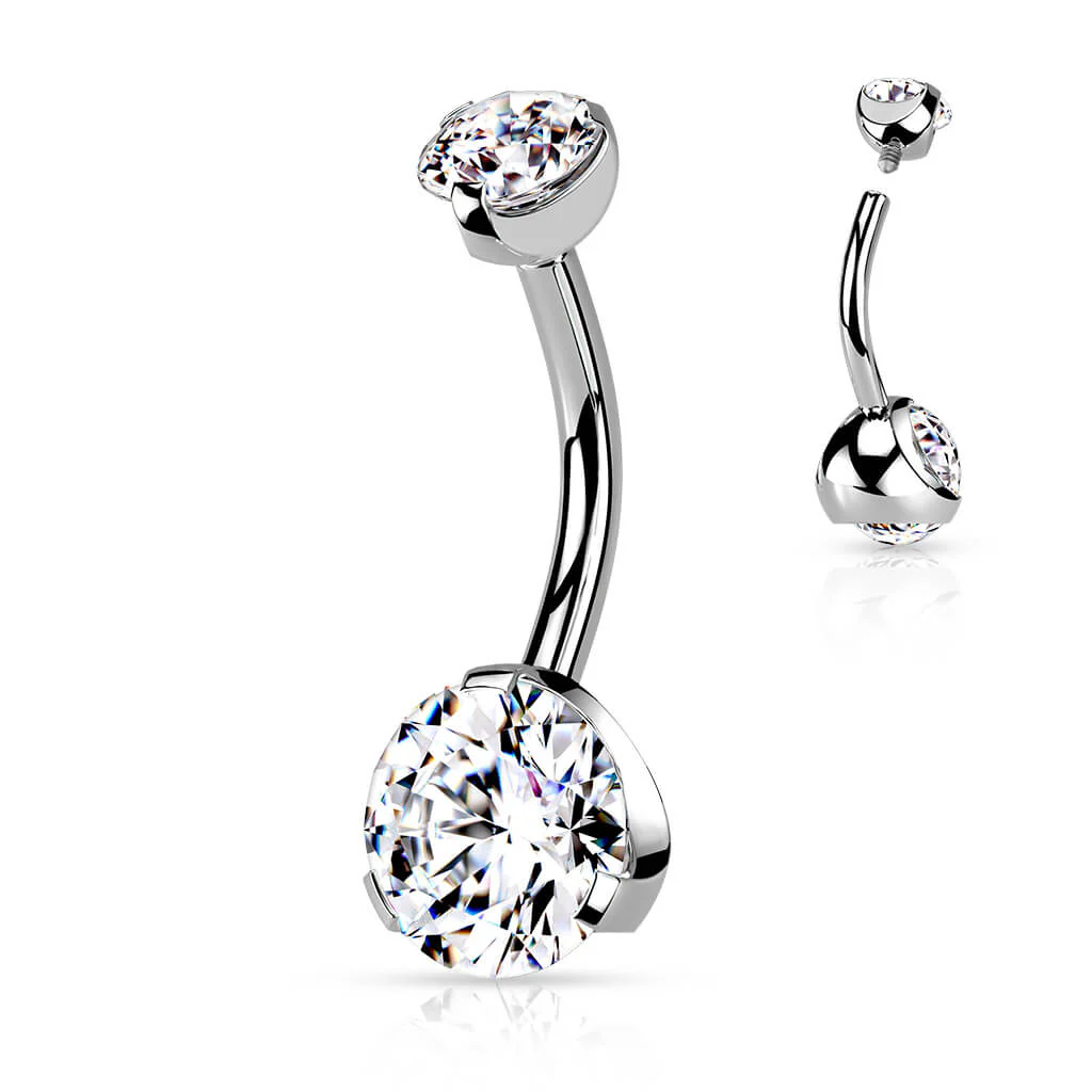 Piercing Nombril Zircone Argent Filetage Interne - Image 6