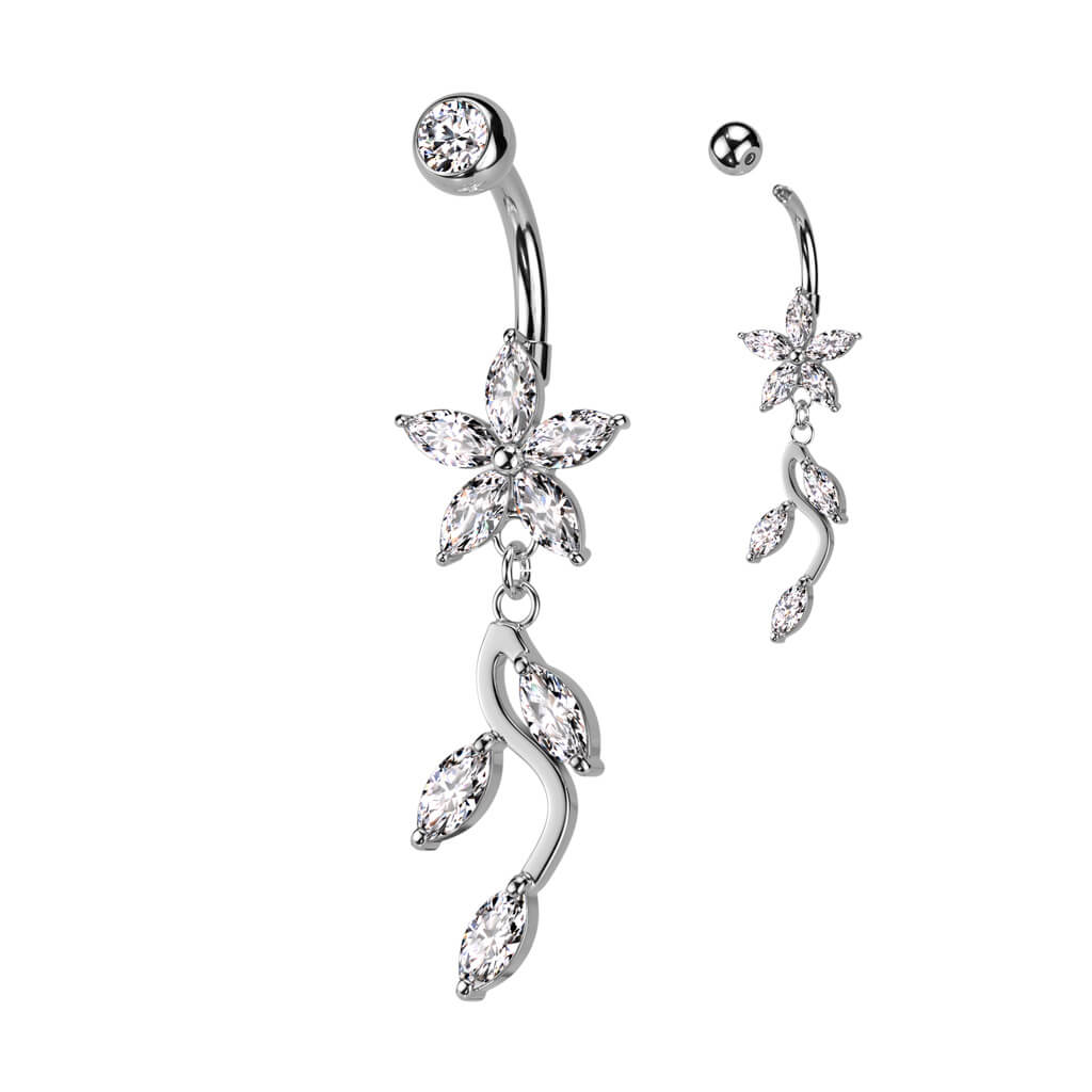 Piercing Nombril Pendentif Fleur Zircone - Image 2