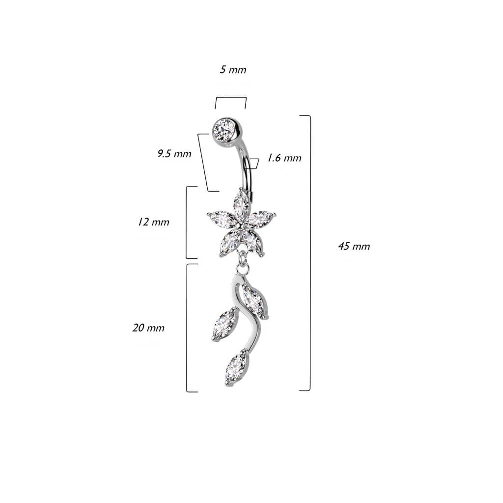 Piercing Nombril Pendentif Fleur Zircone - Image 3