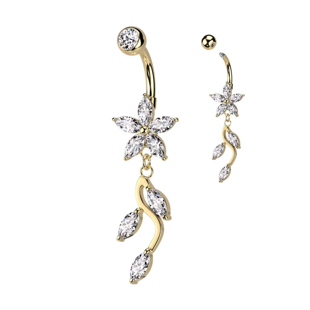 Piercing Nombril Pendentif Fleur Zircone - Image 4