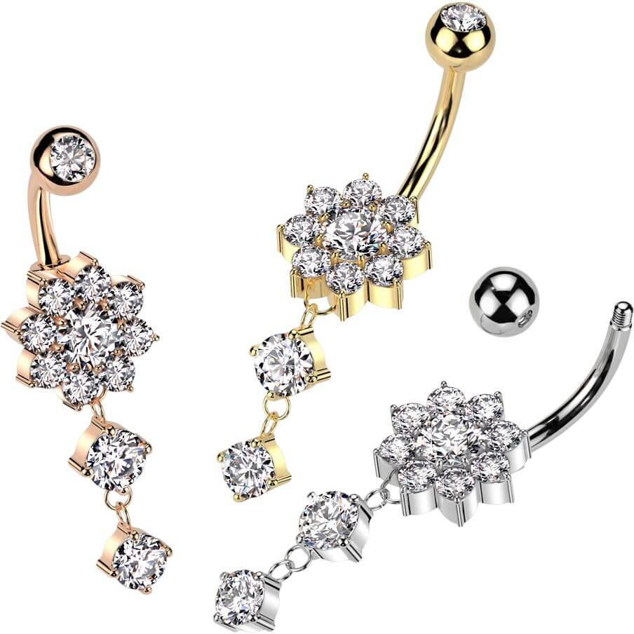 Piercing Nombril Pendentif Fleur Zircone - Image 3