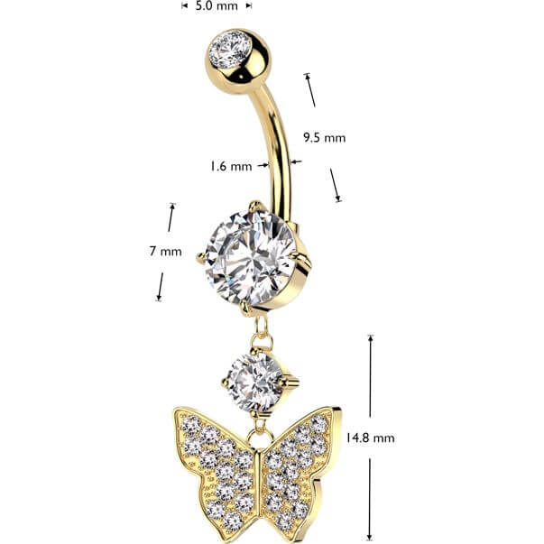 Piercing Nombril Pendentif Papillon Zircone - Image 2