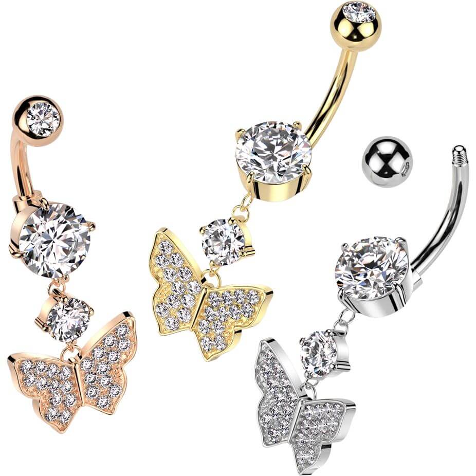Piercing Nombril Pendentif Papillon Zircone - Image 3