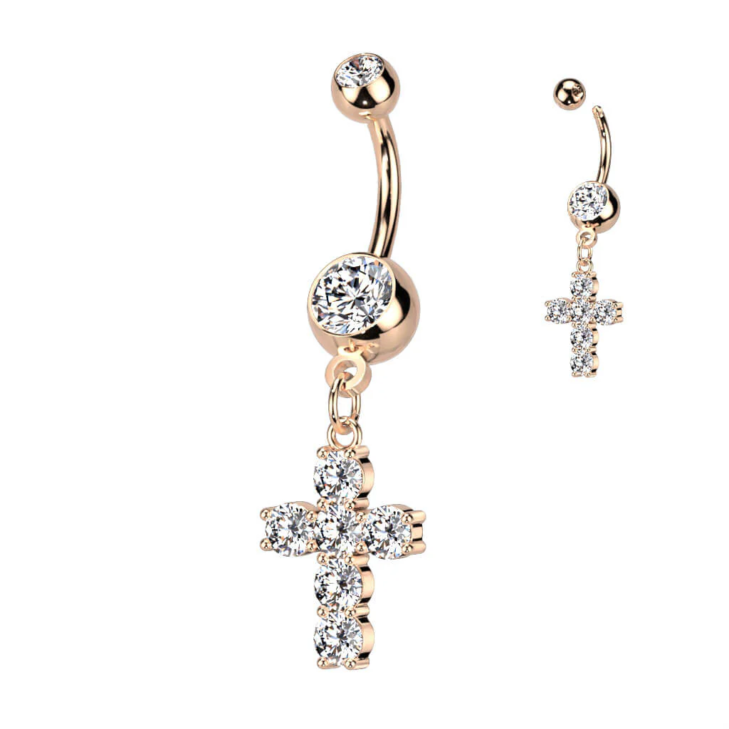 Piercing Nombril Pendentif Croix Zircone - Image 5