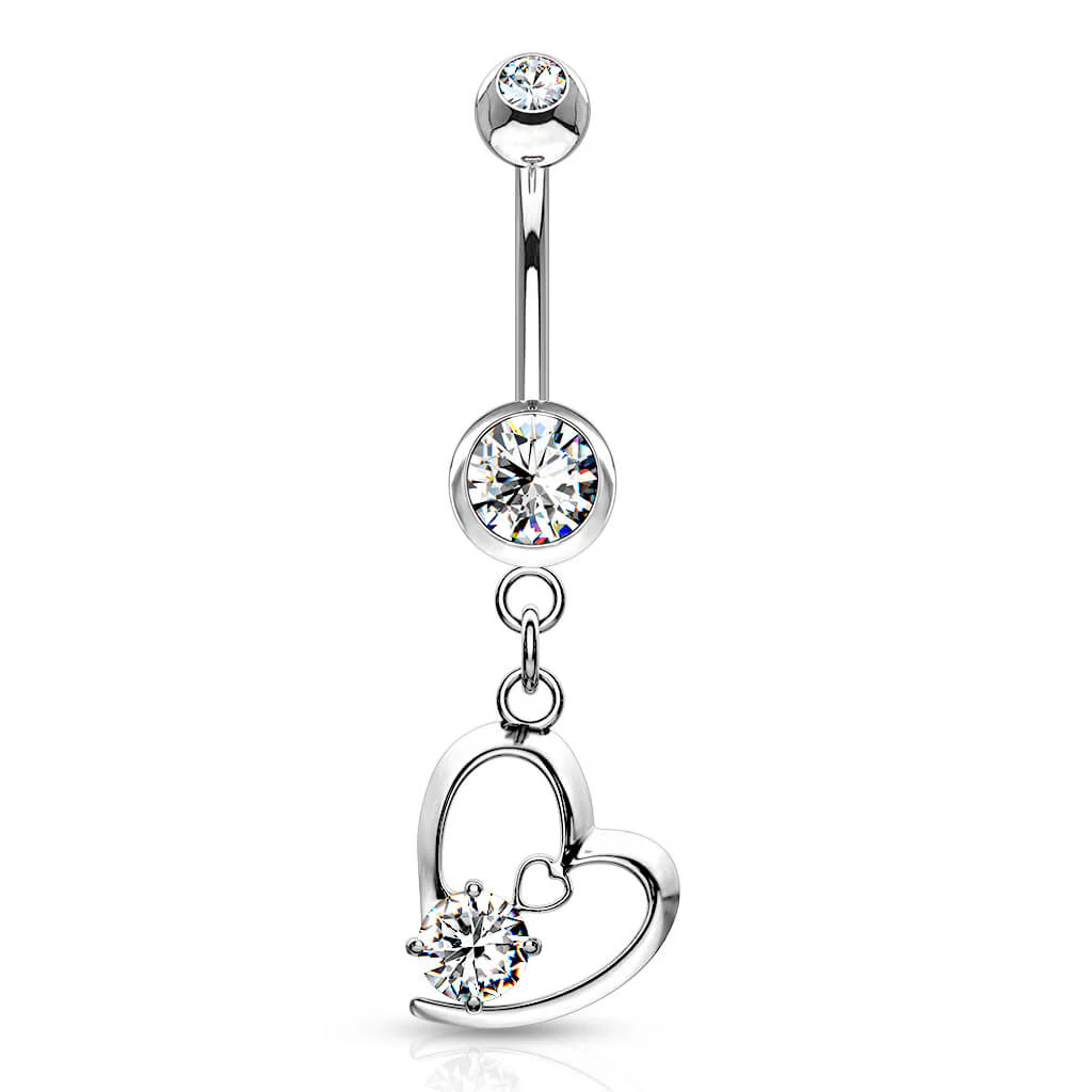 Piercing Nombril Pendentif Cœur Zircone Argent - Image 2