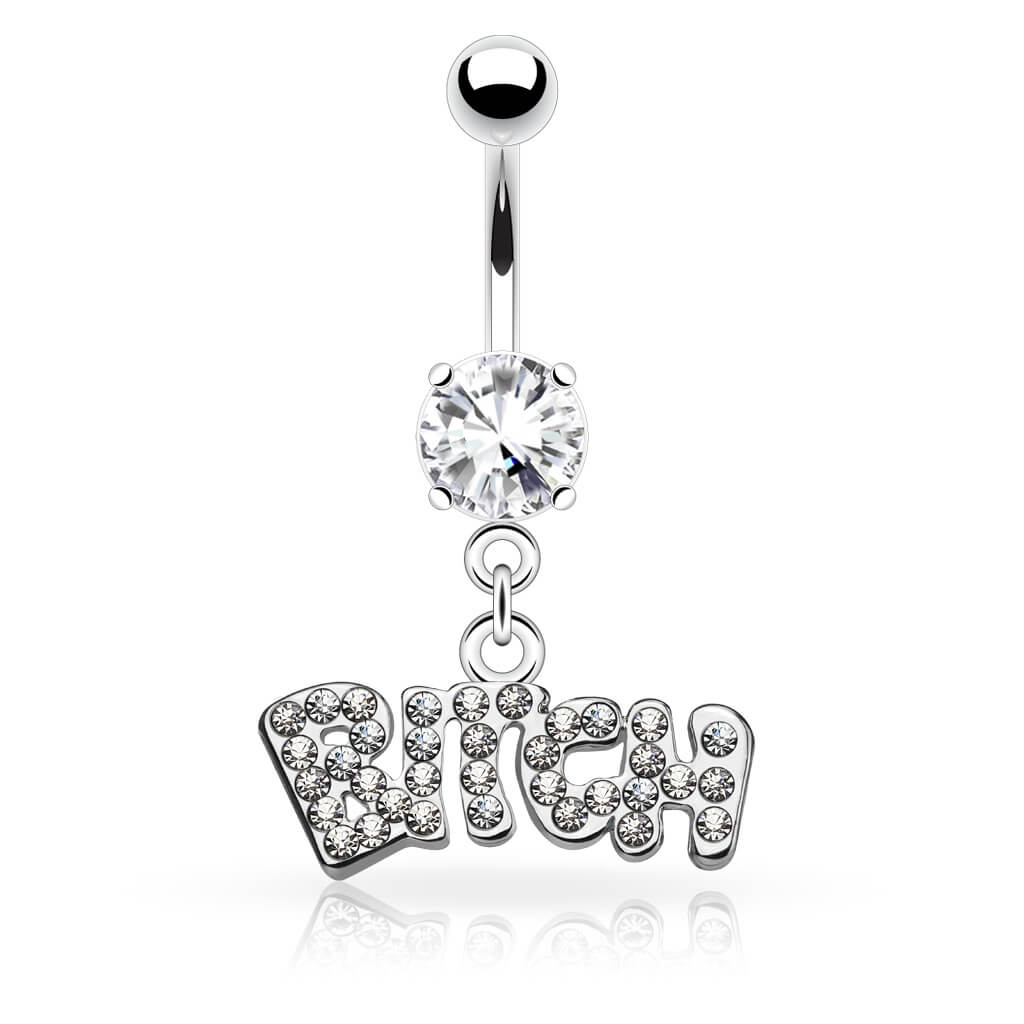 Piercing Nombril Pendentif BITCH Zircone Argent - Image 2