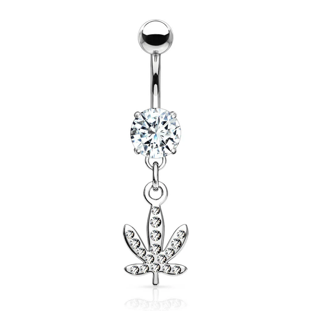 Piercing Nombril Pendentif Feuille De Chanvre Zircone Argent - Image 2