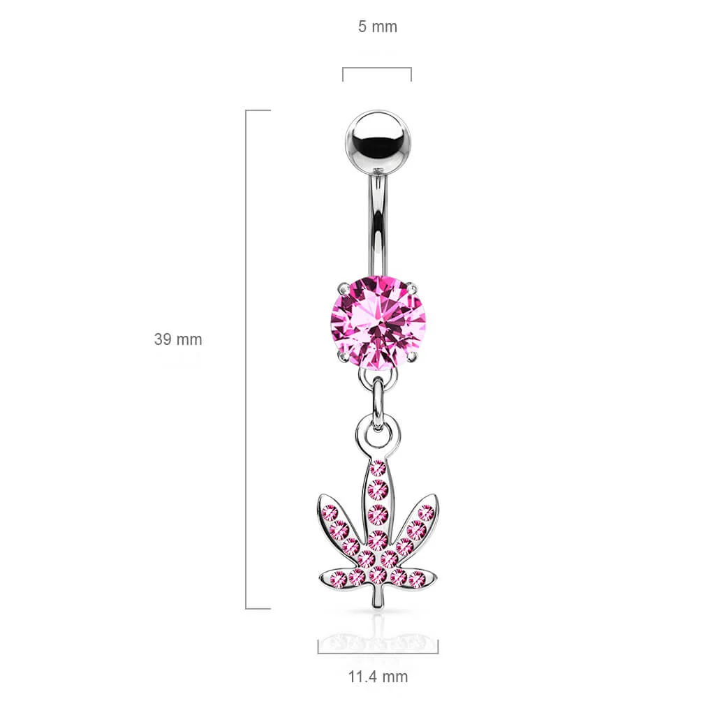 Piercing Nombril Pendentif Feuille De Chanvre Zircone Argent - Image 3