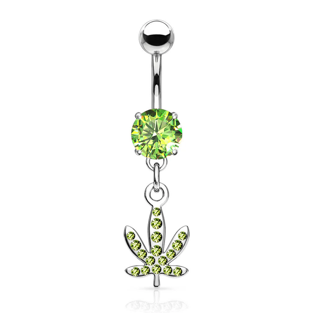 Piercing Nombril Pendentif Feuille De Chanvre Zircone Argent - Image 4