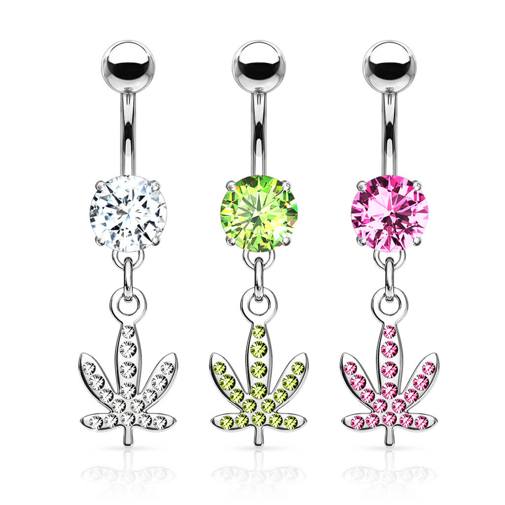 Piercing Nombril Pendentif Feuille De Chanvre Zircone Argent - Image 5