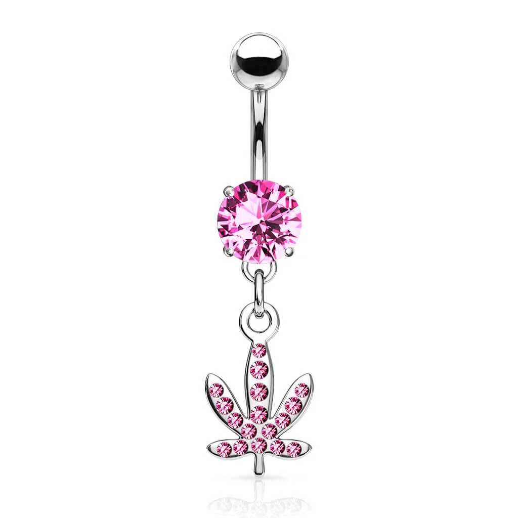 Piercing Nombril Pendentif Feuille De Chanvre Zircone Argent - Image 6
