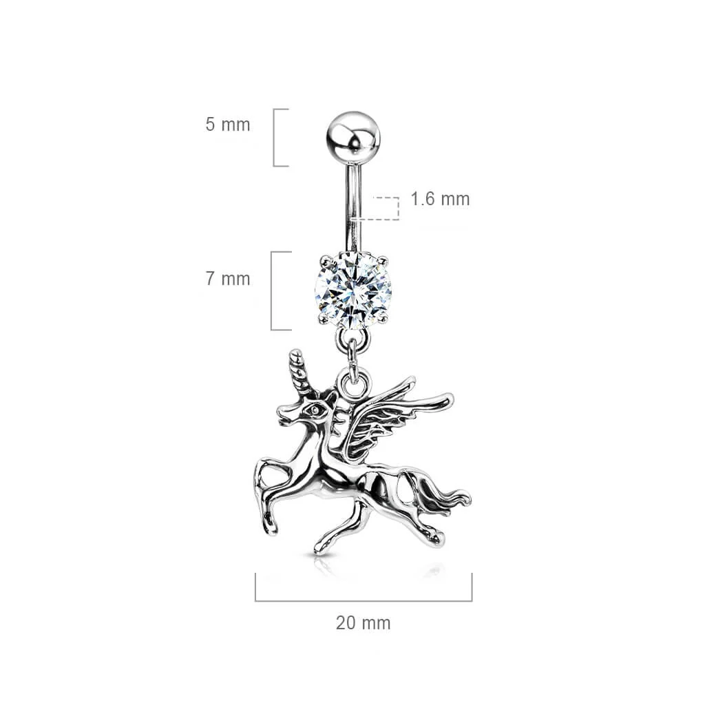 Piercing Nombril Pendentif Licorne Zircone Argent - Image 2